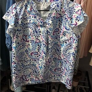 Women's White Paisley Print Flutter Sleeve Top